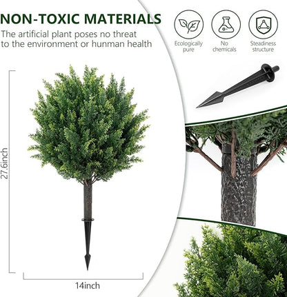 27.6" H Artificial Plants Outdoor Set of 2, Artificial Cypress Topiary Fake Plants, Realistic & UV-Resistant, Perfect for Indoor & Outdoor Decor, Easy to Install & Fade-Resistant
