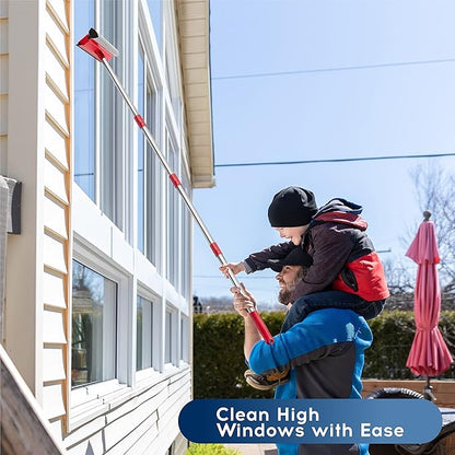 DSV Standard Window Squeegee, 2-in-1 Window Cleaner with 55" Extension Poles, Window Washing Kit, Glass Door Cleaner, Multi-Use Car Windshield Cleaning Tool with Long Handle for High Outdoor Windows