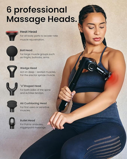 NAPRE Massage Gun with Heat,Deep Tissue Handheld Percussion Back Massager for Muscle/Neck/Body Pain Relief with Long Extension Retractable Handle,32-Speeds,Foldable,5 Adjustable Angles,with Carry Case