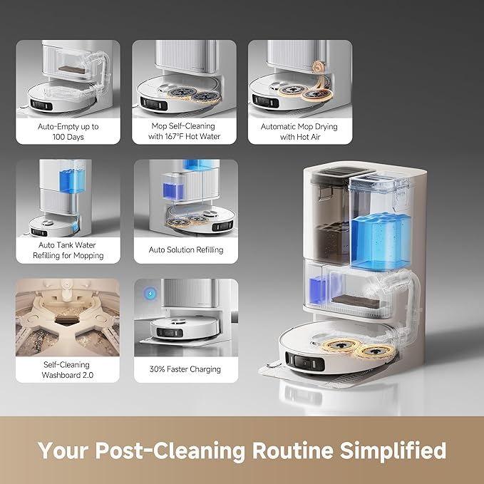 DREAME L40s Ultra AE Robot Vacuum and Mop, 19,000Pa Suction, Diverse Brush Selection, Flexible Mop & 167℉ Self Cleaning Washboard, All-in-One Station, Tangle-Free, Auto Refill, Voice Control