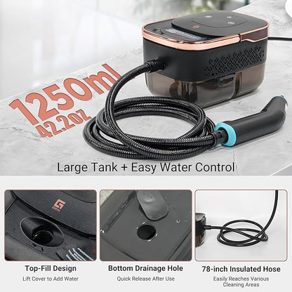 2500W Handheld Steam Cleaner,10 Accessories with 8 Adjustable Pressures for Tile/Grease/Carpet, 45oz Large Tank Chemical Free Cleaning, Portable Multi-Surface Steamer for Home Cars Kitchens(Gold)