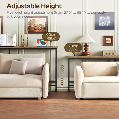 70.9" Console Table with Adjustable Height (27.6"-35.4") and Power Outlet, Skinny Behind Couch Table, Narrow Long Sofa Table for Living Room, Hallway, Entryway, Rustic Brown and Black CT08UBR