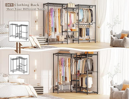Raybee Clothes Rack Heavy Duty Clothing Racks for Hanging Clothes Adjustable Hanging Clothes Rack Garment Rack, Black, 13.9" D x 70.6" W x 77" H