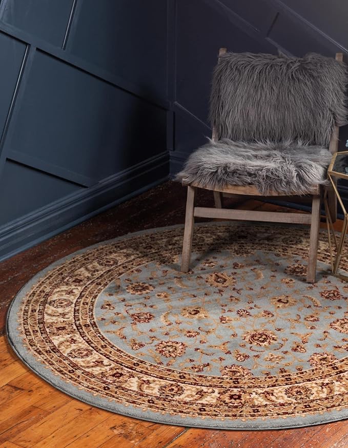 Rugs.com Aditi Collection Rug – 6' Round Light Blue Low Rug Perfect for Kitchens, Dining Rooms
