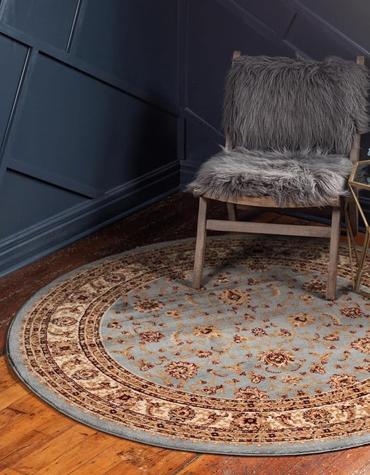 Rugs.com Aditi Collection Rug – 6' Round Light Blue Low Rug Perfect for Kitchens, Dining Rooms