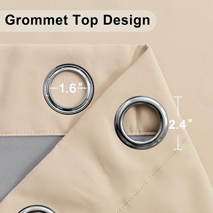 XWZO 100% Blackout Curtain Panels - Thermal Insulated Black Liner Curtains, Noise Reducing and Heat Blocking Drapes for Hall and Studio Windows with Tiebacks, Biscotti Beige, W42 x L54, Set of 2