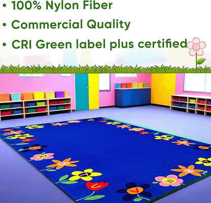 Alphabet Garden School Rug, 4' x 6' Rectangle, Multicolored, Educational Classroom Rug, Kids Learning Play Mat | Area Rug for Bedroom or Playroom