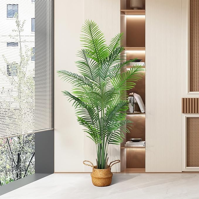 AnTing Artificial Areca Palm Plant Faux Tropical Tree 6FT, Fake Palm Tree Indoor Decor with 15Trunks for Home Office Garden Hotel Decor Gift（2pack）