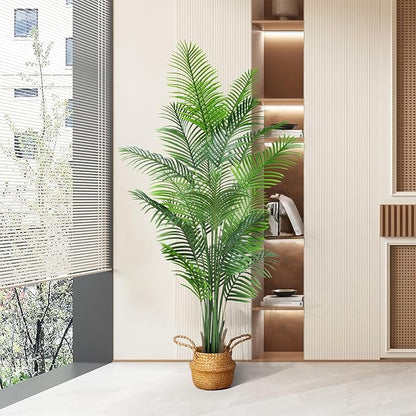 AnTing Artificial Areca Palm Plant Faux Tropical Tree 6FT, Fake Palm Tree Indoor Decor with 15Trunks for Home Office Garden Hotel Decor Gift（2pack）