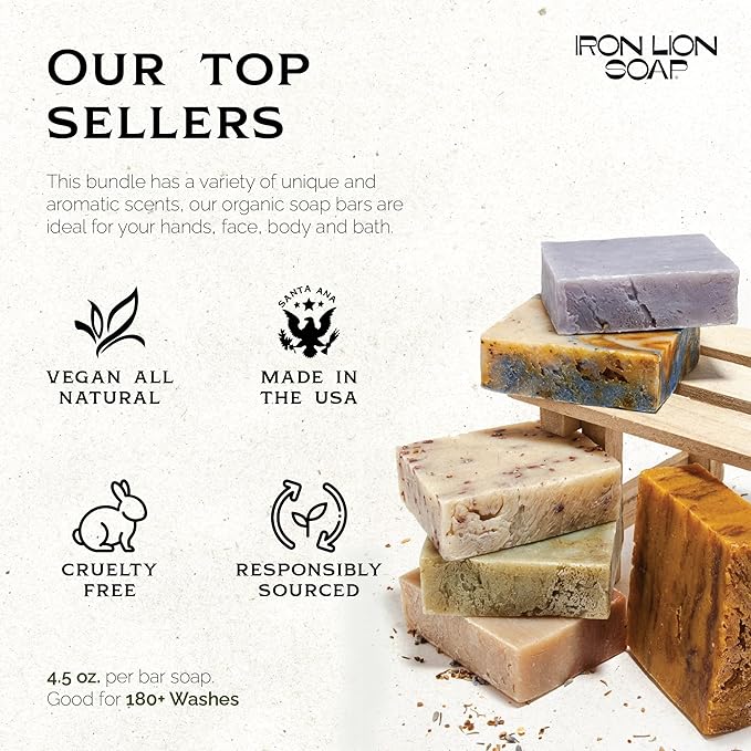 ILS Soap co. Original 6 Formulas - All Natural Bar Soap for men and women - Plant Based, Cold Process and Handmade in the USA for All Skin Types and conditions for face and body (6 Pack)