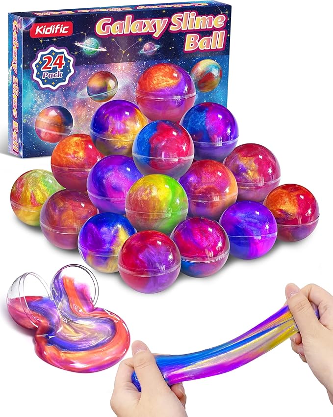 24 Pack Galaxy Slime Party Favors, Non-Sticky, Stress Relief Treasure Box Toys for Classroom Prizes, Valentines Day Student Gifts Goodie Bags Stuffers for Kids Boys Girls 4-8, 8-12