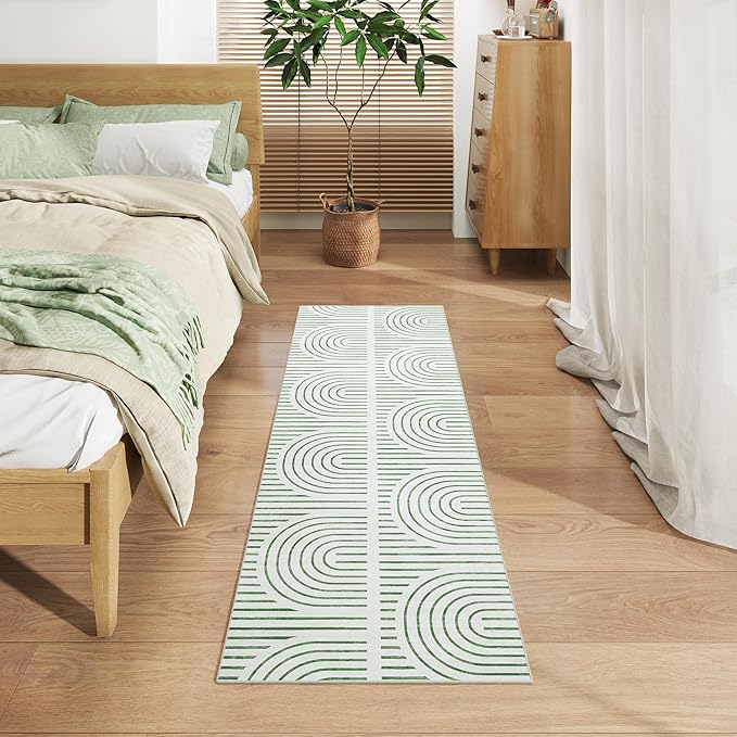 2x6 Washable Green Runner Rugs for Kitchen, Soft Abstract Rainbow Boho Rug for Bedroom Bedside Laundry Room Bathroom,Modern Non Slip Low Pile Floor Mat