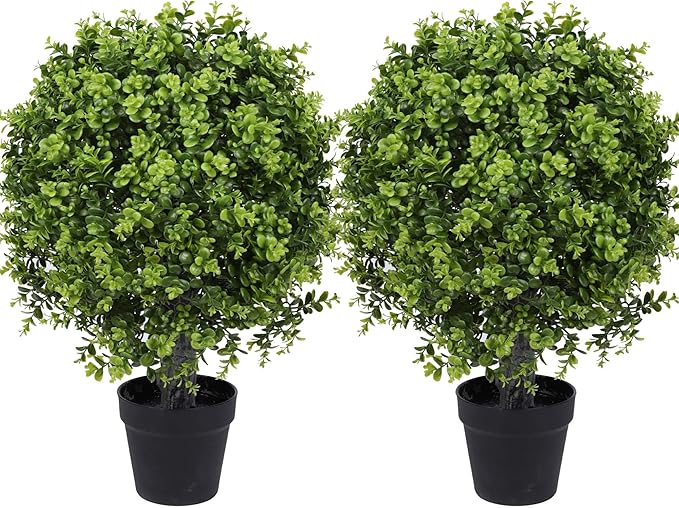 Artificial Boxwood Topiary Ball Tree 22inch Fake Topiary Potted Plants for Home Office Garden Indoor Outdoor Decoration (2PACK)