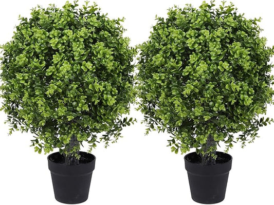 Artificial Boxwood Topiary Ball Tree 22inch Fake Topiary Potted Plants for Home Office Garden Indoor Outdoor Decoration (2PACK)