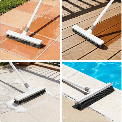 Floor Scrub Brush with 60-Inch Handle Length Adjustable, 2-in-1 Push Broom with Squeegee, Floor Scrubber Broom Stiff Bristles for Cleaning Bathroom, Kitchen, Tile, Deck, Patio, Garage