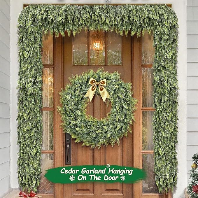 9FT Lifelike Cedar Christmas Garland,Artificial Realistic Faux Green Cedar Pine Garland,Thick and Lush,Soft Bendable, for Home Fireplace Indoor/Outdoor Christmas Holiday Party Decorations