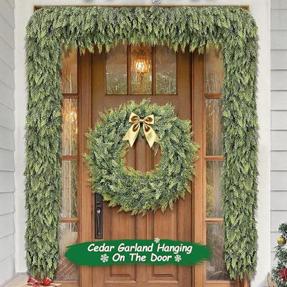 9FT Lifelike Cedar Christmas Garland,Artificial Realistic Faux Green Cedar Pine Garland,Thick and Lush,Soft Bendable, for Home Fireplace Indoor/Outdoor Christmas Holiday Party Decorations