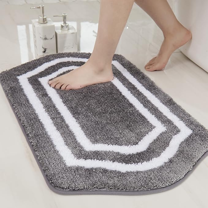 COSY HOMEER Extra Thick Bath Linen Sets Rugs - Anti-Slip Bath Mats Soft Plush 100% Strong Polyester Living Room Bathroom Water Absorbent(Grey,17x27 - Inches)