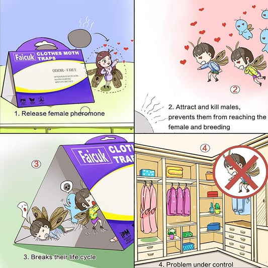 Faicuk Clothes Moth Traps with Pheromone Attractant for Closet and Carpet (6 Pack)