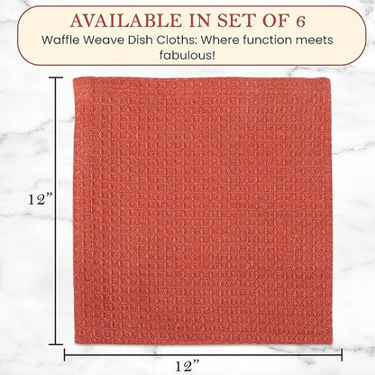 Vintage Vista 100% Cotton Waffle Dish Cloths (Pack of 6) - Dish Rags for Washing Dishes - Reusable & Highly Absorbent Kitchen Towels - Kitchen Rags for Christmas - (12" x 12" - Multicolor I)