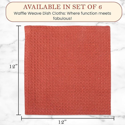 Vintage Vista 100% Cotton Waffle Dish Cloths (Pack of 6) - Dish Rags for Washing Dishes - Reusable & Highly Absorbent Kitchen Towels - Kitchen Rags for Christmas - (12" x 12" - Multicolor I)