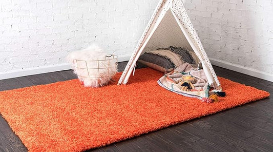 Unique Loom Solid Shag Collection Area Rug (7' 10" x 10' Rectangle, Tiger Orange)