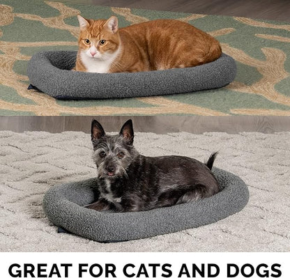 Furhaven Dog Bed for Large/Medium Dogs, 100% Washable, Sized to Fit Crates - Sherpa Fleece Bolster Crate Pad - Gray, Large