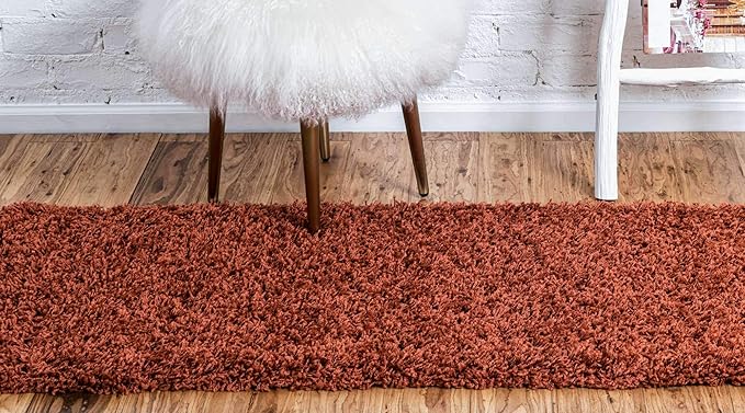 Unique Loom Solid Shag Collection Area Rug (2' 6" x 16' 5" Runner, Terracotta)