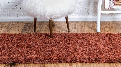 Unique Loom Solid Shag Collection Area Rug (2' 6" x 19' 8" Runner, Terracotta)