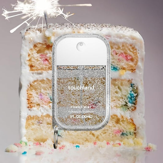 Touchland Special Edition Confetti Cake Mist + Frosted Sparkle Case Set, Scented & Stylish Hydrating Hand Sanitizer Spray Bundle, Travel Size, Dye Free, Amazon Exclusive