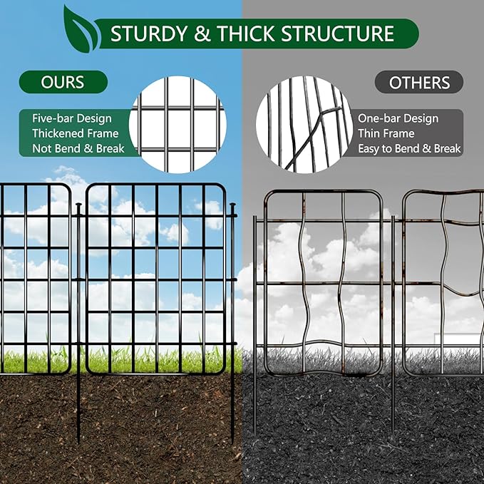 30ft x 22in Garden Fence Animal Barrier, 28 Panels No Dig Fence Border, Rustproof Metal Decorative Garden Fence with Ground Stake, Flower Bed Edging Border for Dog, Rabbit, Outdoor Yard Patio Decor