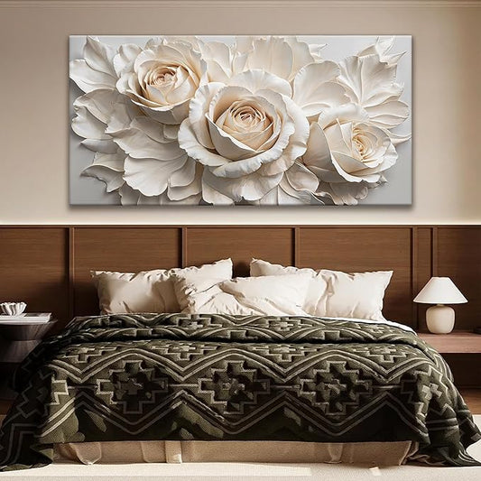 QSQ Large Wall Art For Living Room Home Wall Decor Modern Canvas Art Wall Decor 29 X 58 Inches White Flower Wall Art Elegant Picture For Bedroom Hotel Office Artwork