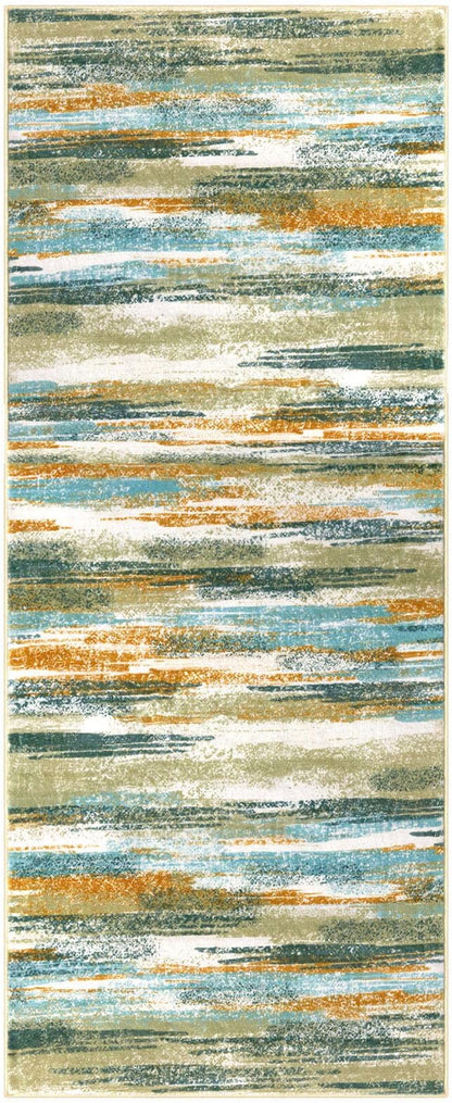 Modern Abstract Runner Rug 2x5, Green Mustard Multi Washable Entryway Kitchen Runner Non-Slip Soft Hallway Rug Runner Thin Print Faux Wool Carpet for Bedroom Laundry Room Indoor
