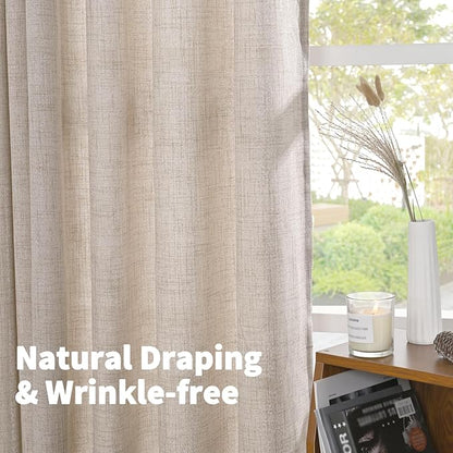 YoungsTex Extre Long Linen Curtains for Living Room 108 Inch Length, Bronze Grommet Natural Linen Textured Drapes Light Filtering for Bedroom, 2 Panel, 52 X 108 Inch