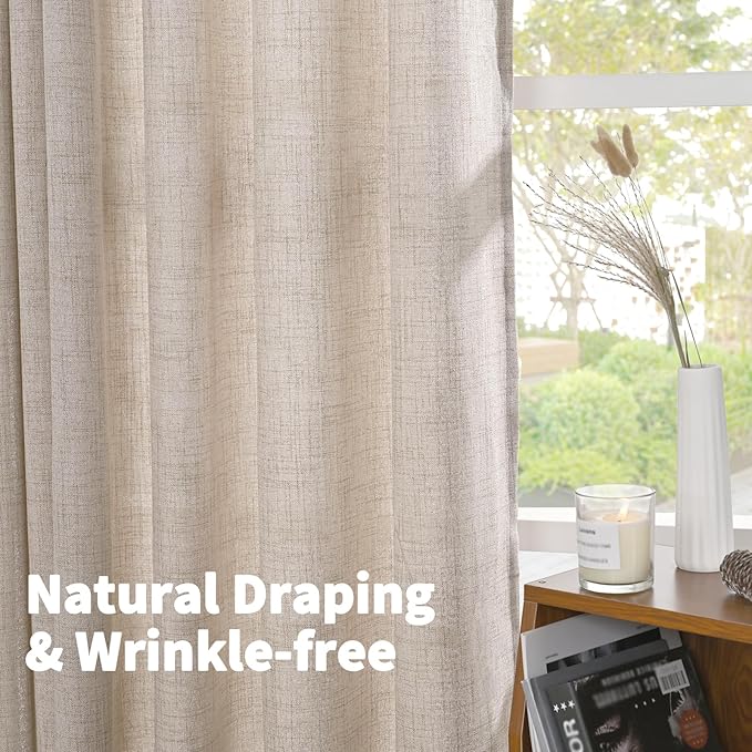 YoungsTex Natural Linen Curtains 45 Inch Long for Kitchen Window - Short Length Semi Sheer Drapes with Bronze Grommet Textured Light Filtering for Bedroom Bathroom, 2 Panels, 42 X 45 Inch