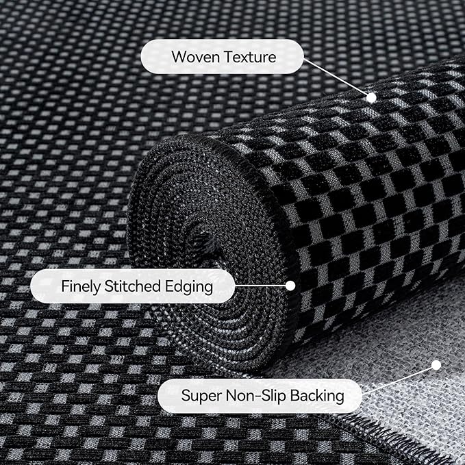 2x8 ft Runners for Hallways Extra Long Woven Washable Kitchen Runner Mat Rugs Non Slip, Soft Entryway Laundry Hall Floor Runner Carpet for Bedroom Hallway Living Room, Black