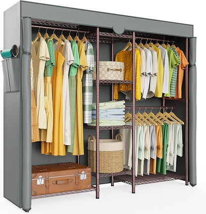 LEHOM G6C Heavy Duty Clothes Rack with Cover, Wire Garment Rack for Hanging Clothes, Compact Closet Storage Clothing Rack with Oxford Fabric Cover, Adjustable Hanging Clothes Racks for Bedroom