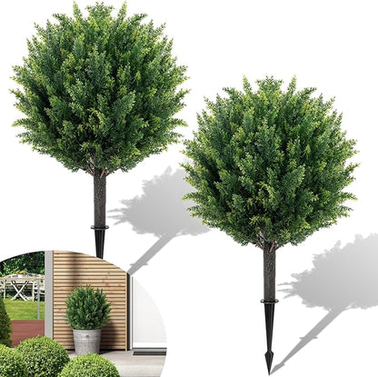 27.6" H Artificial Plants Outdoor Set of 2, Artificial Cypress Topiary Fake Plants, Realistic & UV-Resistant, Perfect for Indoor & Outdoor Decor, Easy to Install & Fade-Resistant