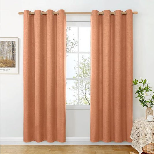 BGment Burnt Orange Linen Fall Curtains 80 Inch Length for Living Room, Boho Terracotta Drapes with Grommet Light Filtering Non See Through for Bedroom, 2 Panels Set, Each 52 Inch Wide
