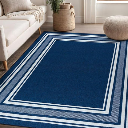 Beverly Rug Non Slip Area Rugs 5x7 Modern Bordered Non Skid Rubber Backing Soft Area Rug for Living Dining Room Easy to Clean Non Shedding Kitchen Bedroom Indoor Carpet 5 x 7 Navy