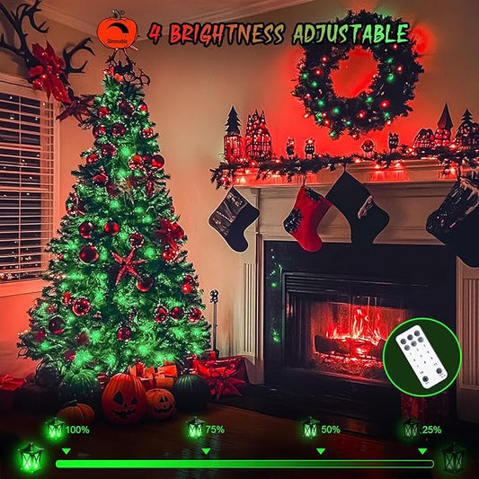 JMEXSUSS 168ft 600 LED Red to Green Halloween Lights Outdoor, Red Green Color Changing Christmas Lights, Christmas Twinkle String Lights Plug in for Tree Porch Yard Christmas Halloween Decorations