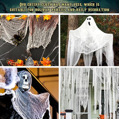 Legigo 12 Pack White Halloween Creepy Cloths Cheesecloths, Spooky Black Mesh Fabric Cheese Cloths for Crafts, Scary Gauze Fabric for Party Supplies Home Wall Doorway Outdoor Yard Decor
