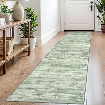 2x8 Modern Abstract Runner Rug for Hallways, Light Sage Green and Ivory Super Soft Hallway Decor Kitchen Rugs with Non-Slip, Non-Shedding Washable Rug for Entryway Bedroom Indoor