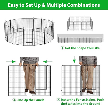 Dog Playpen Outdoor 16 Piece Panels Heavy Duty Dog Pen 26" W×50" H Anti-Rust Exercise Fence with Doors for Large/Medium Pet Play for RV Camping Yard