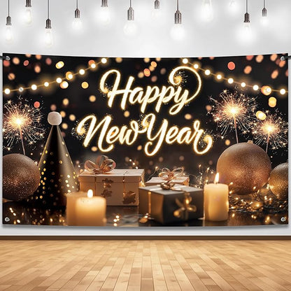 KatchOn, XtraLarge Happy New Year Banner - 72x44 Inch | NYE Backdrop for New Years Eve Party Supplies 2026 | Happy New Year Decorations 2026 | NYE Decorations 2026 | New Years Decorations