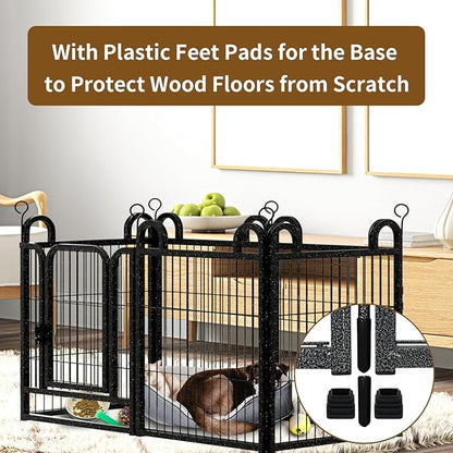 Puppy Playpen 8 Piece Panels Small Dog Fence Outdoor Indoor Use 24" Height Anti-Rust with Doors Portable Dog Play Pen for RV Camping Yard, Total 15FT, 17 Sq.ft, Snowy Black
