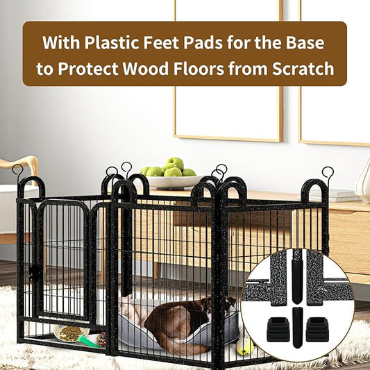 Puppy Playpen 8 Piece Panels Small Dog Fence Outdoor Indoor Use 24" Height Anti-Rust with Doors Portable Dog Play Pen for RV Camping Yard, Total 15FT, 17 Sq.ft, Snowy Black