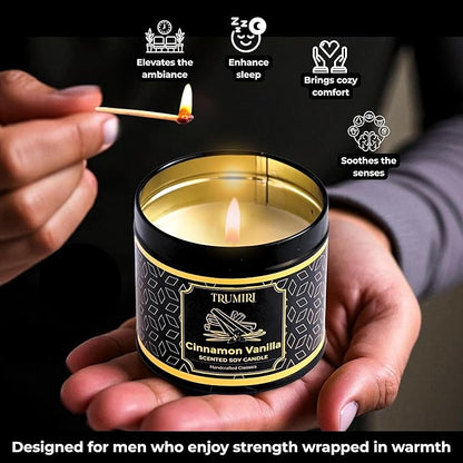 Vanilla Candle with Cinnamon Strong Scented Soy Candel Natural Non Toxic Velas Aromáticas for Women Gift for Fall Christmas Holidays Pack of 1 5Oz Decorartive Travel Tin