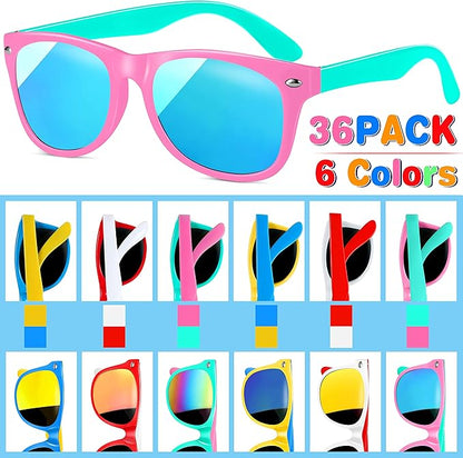 GINMIC Kids Sunglasses Bulk Party Favors, 36Pack Valentines Day Gifts UV 400 Protection Neon Sunglasses for Boys and Girls, Party Favor, Birthday Classroom Goodie Bags Party Supplies.