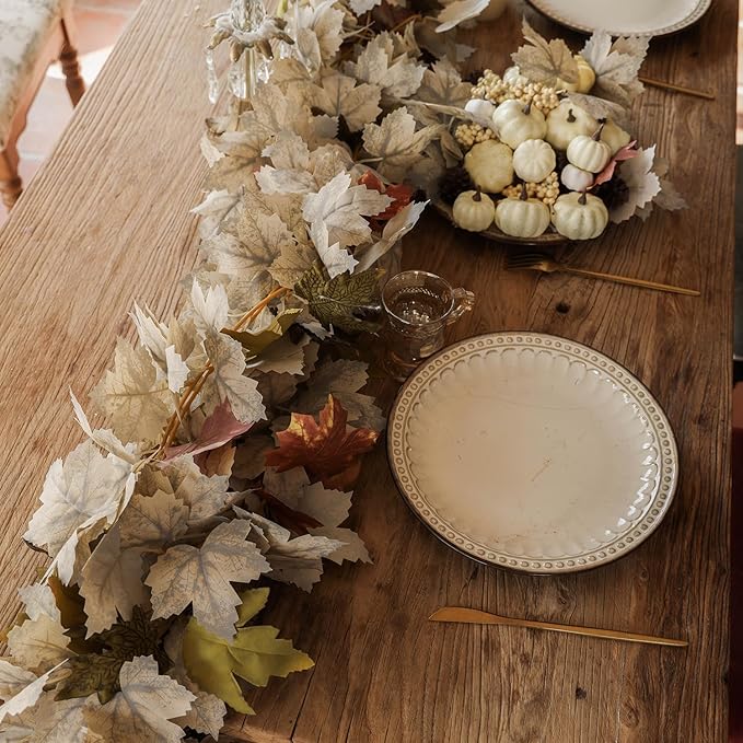 PARTY JOY 6PCS Leaf Garland, 5.6Ft Halloween Garland Artificial Maple Leaf Autumn Hanging Fall Vines Thanksgiving Decorations Fall Decor